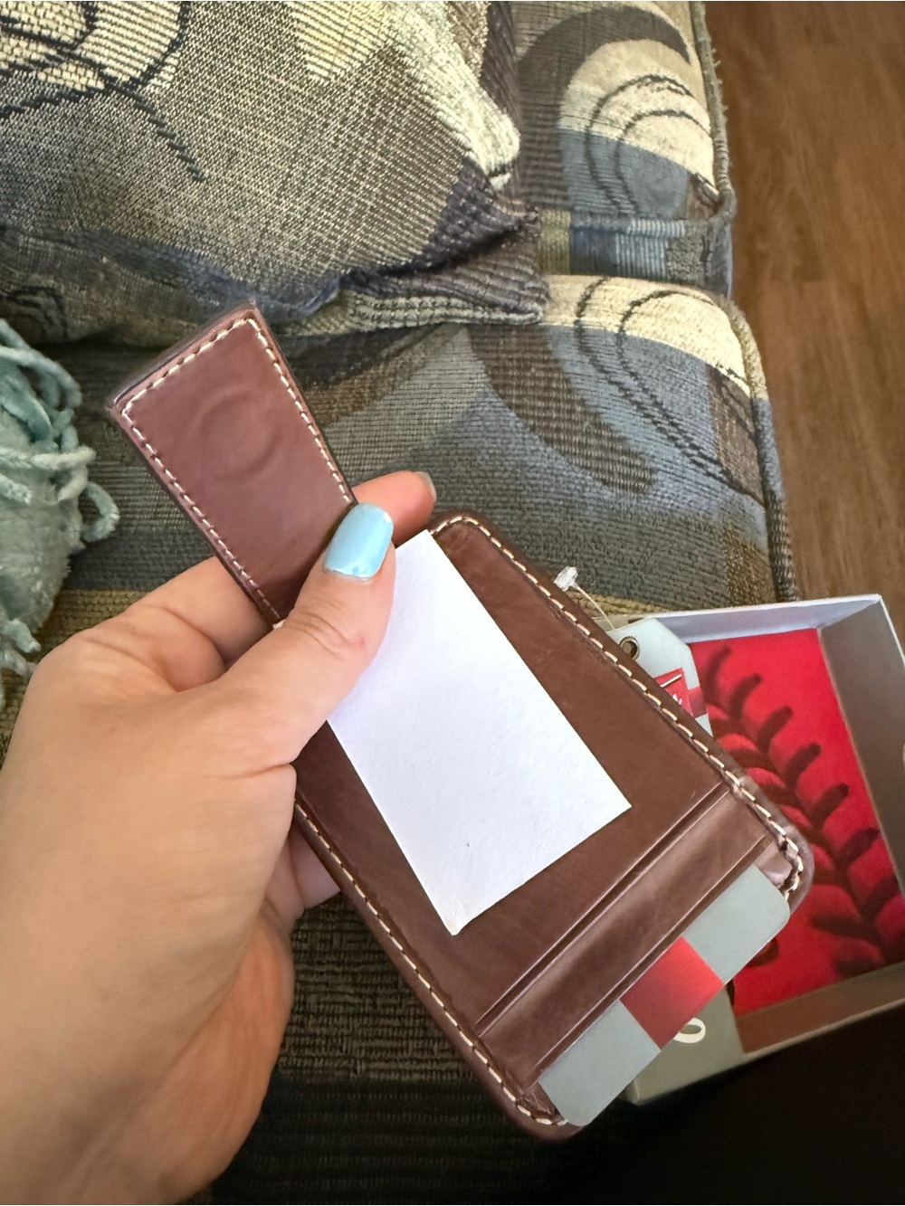 Rawlings Brown Leather Bifold Wallet with Red Accent - Picture 2 of 3